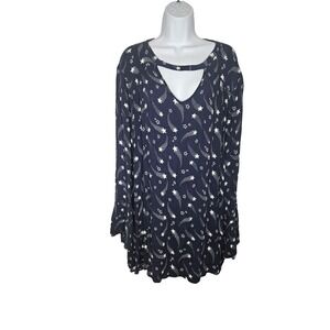 Lane Bryant‎ Women's 26 Plus Navy Star Celestial Print Long Sleeve Tunic Top